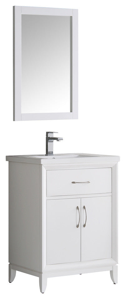 Cambridge 24" White Traditional Bathroom Vanity With Mirror, FFT1030BN