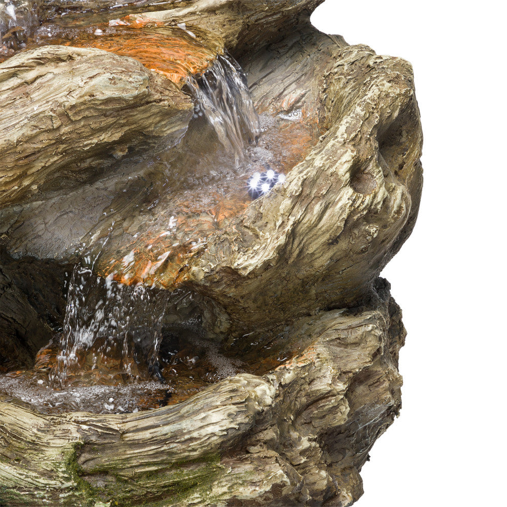 Alpine Rainforest Tiered Fountain With LED Lights, 31" Tall