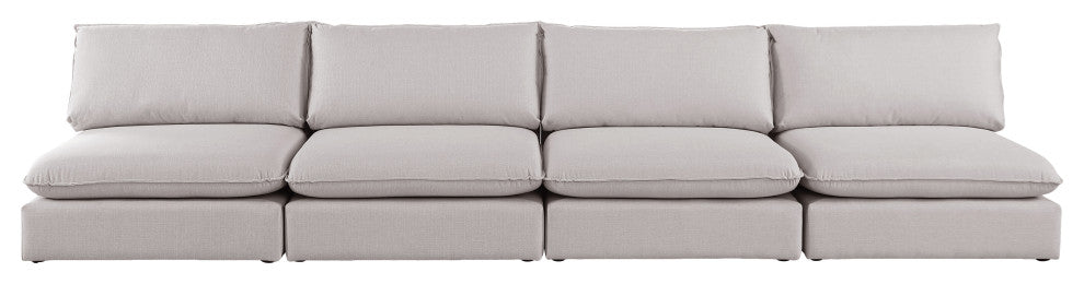 Mackenzie Linen Textured Fabric Upholstered 4-Piece Modular Sofa, Beige