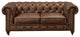 Century Top Grain Leather Chesterfield Love Seat, Bark Brown Leather