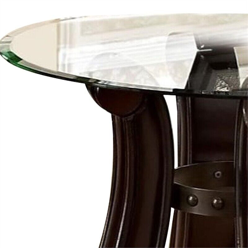 Benzara BM241377 End Table With Round Glass Top and Scrolled Body, Brown