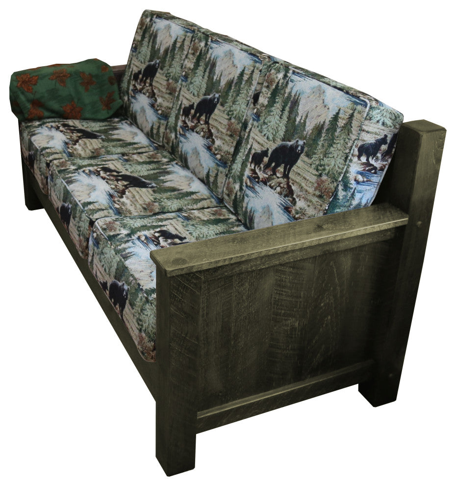 Barnwood Style Timber Peg Couch, Weathered Slate, Bradley Multi