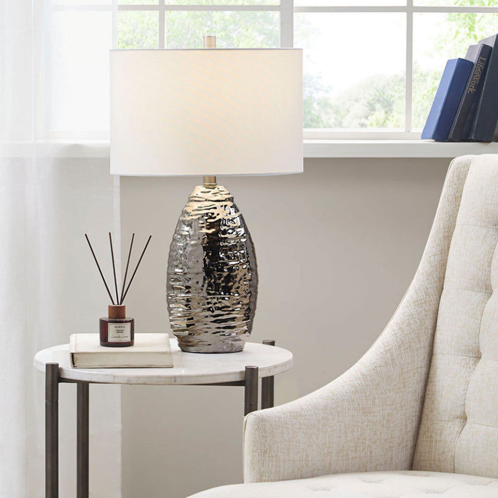Hampton Hill Livy Ceramic Textured Silver Base Table Lamp
