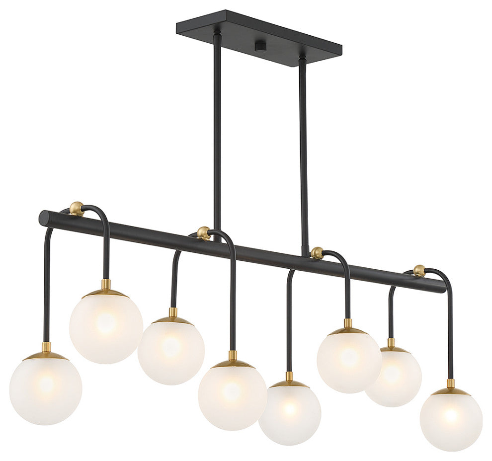 Couplet 8-Light Linear Chandelier, Matte Black With Warm Brass Accents