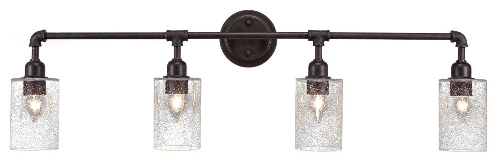Vintage 4-Light Bath Bar, Dark Granite Finish, 4" Clear Bubble Glass
