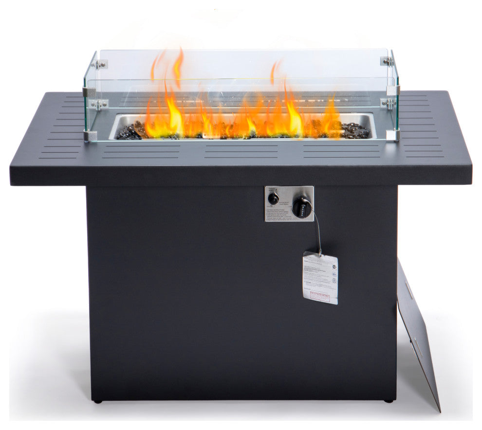 LeisureMod Chelsea Patio Modern Black Aluminum Propane Fire Pit Table Black