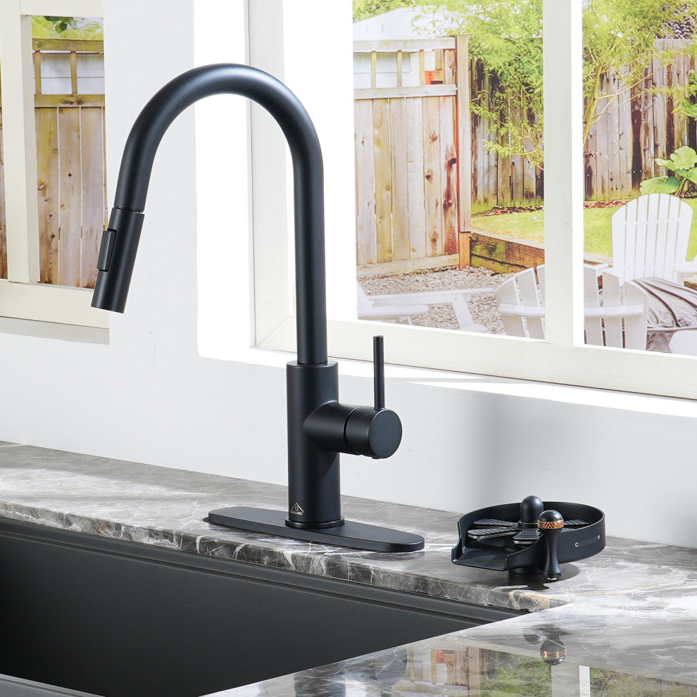 Kitchen Automatic Faucet Bottle Cup Washer Bar Sink With Hot and Cold Options, Matte Black