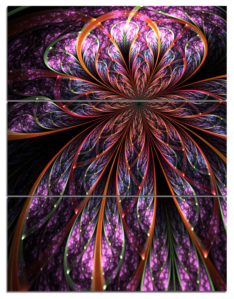 "Pink Blue Fractal Flower" Metal Wall Art, 3 Panels, 28"x36"