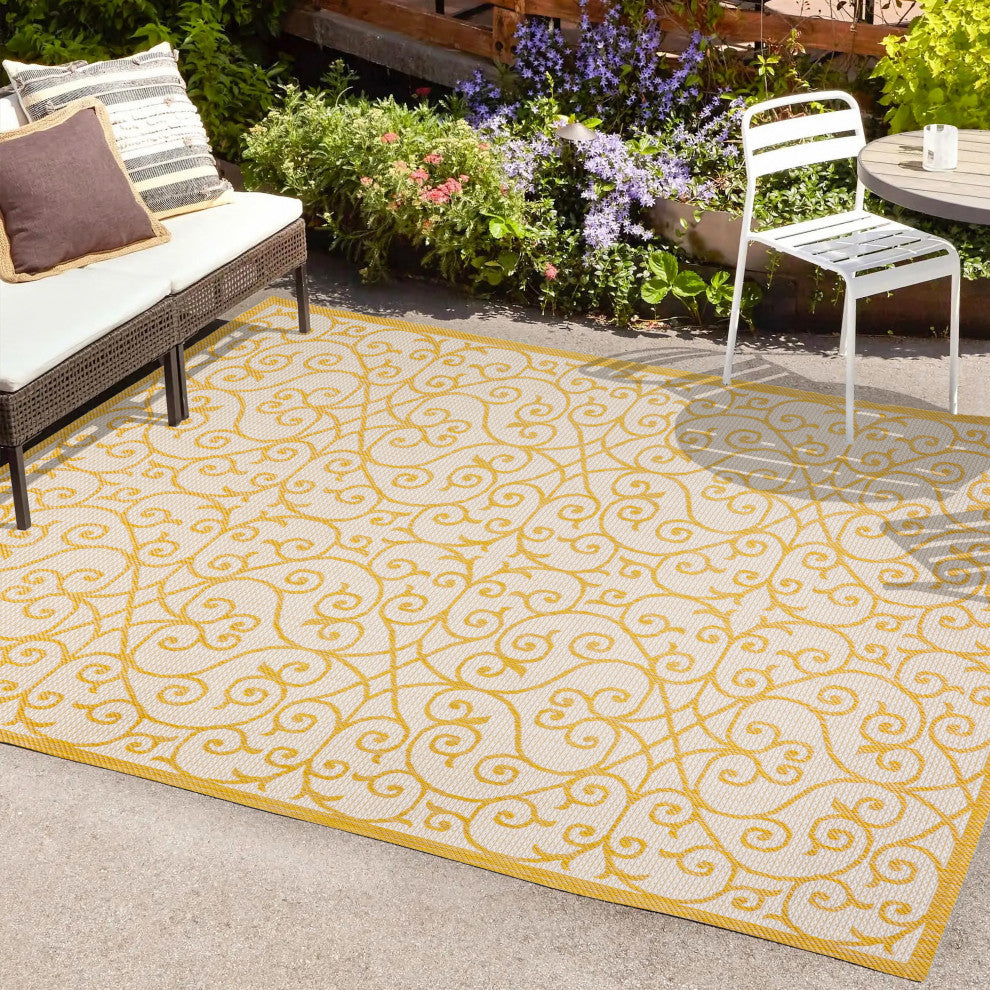 Madrid Vintage Filigree Textured Weave Indoor/Outdoor, Cream/Yellow, 8 X 10