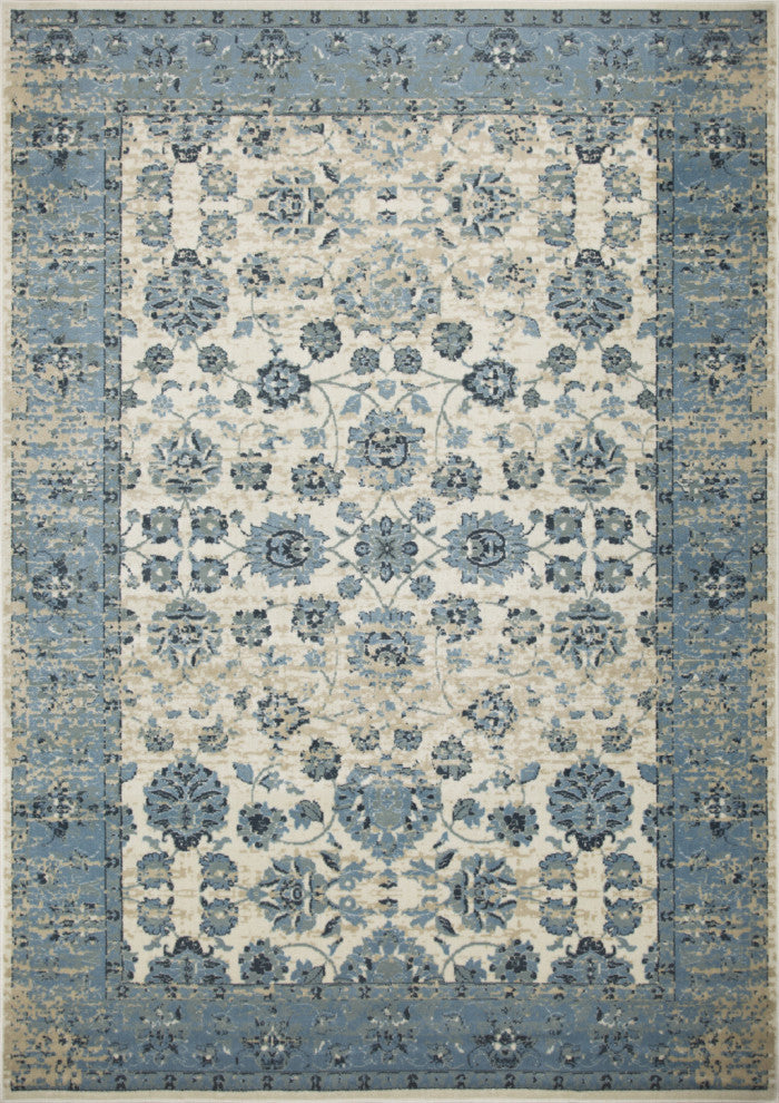 2"x8" Blue Ivory Distressed Oriental Runner Rug