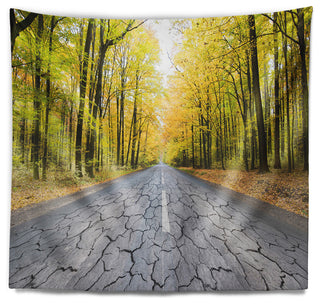 Cracked Road in the Forest Landscape Wall Tapestry, 92"x78"