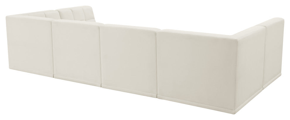 Relax Velvet Upholstered 6-Piece U-Shaped Modular Sectional, Cream