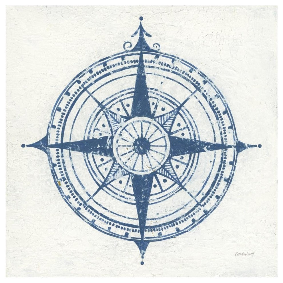 "Indigo Gild Compass Rose II" Digital Paper Print by Kathrine Lovell, 32"x32"