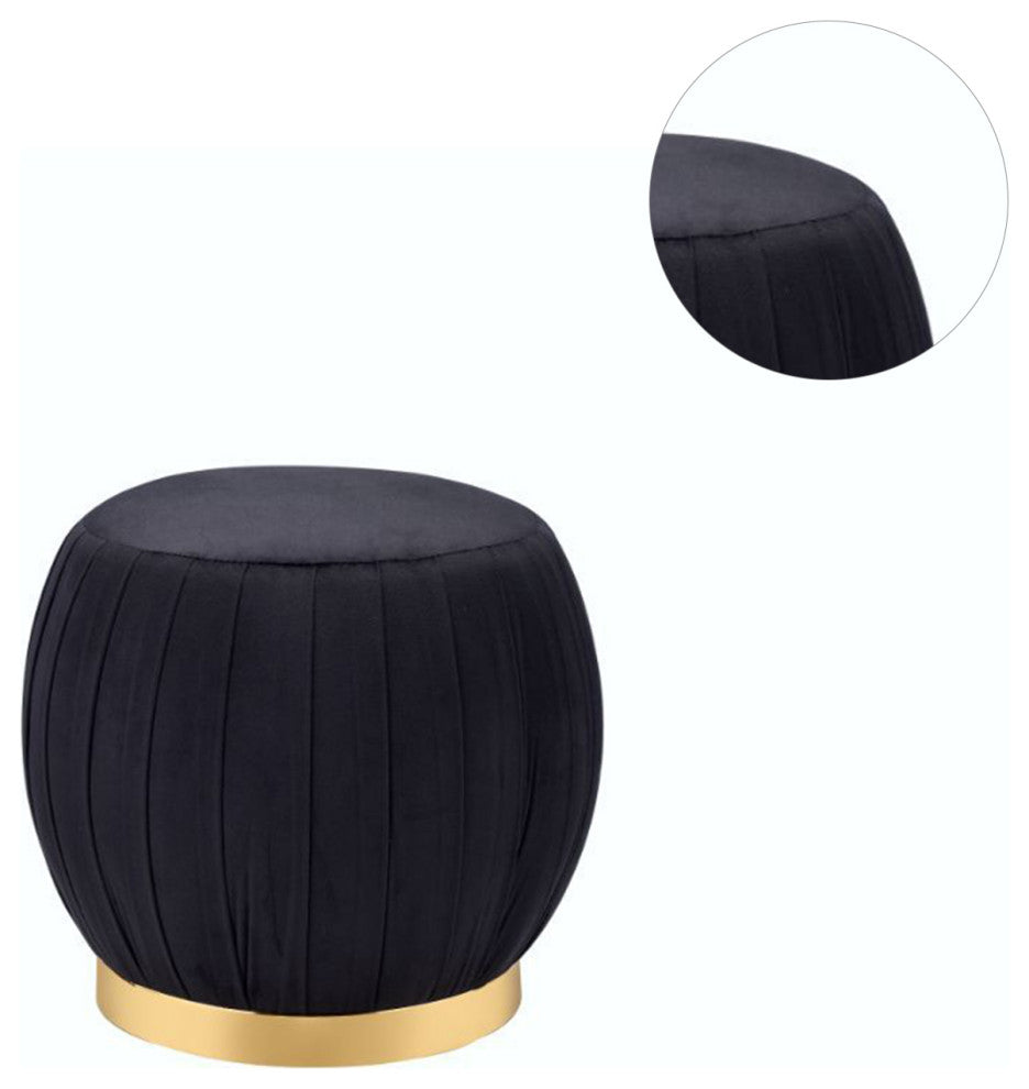 Round Ottoman With Gold Base, Black