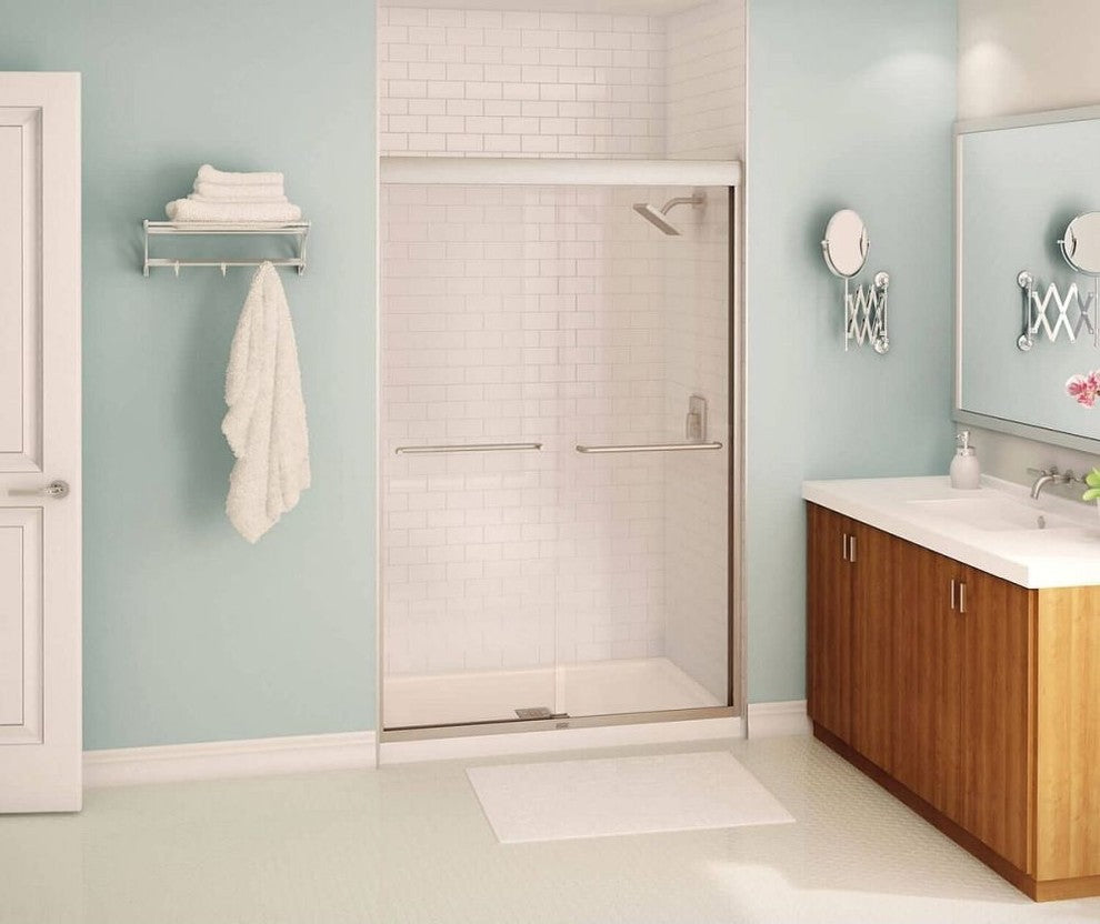MAAX Kameleon Semi-frameless Shower Door with Clear Glass, Brushed Nickel