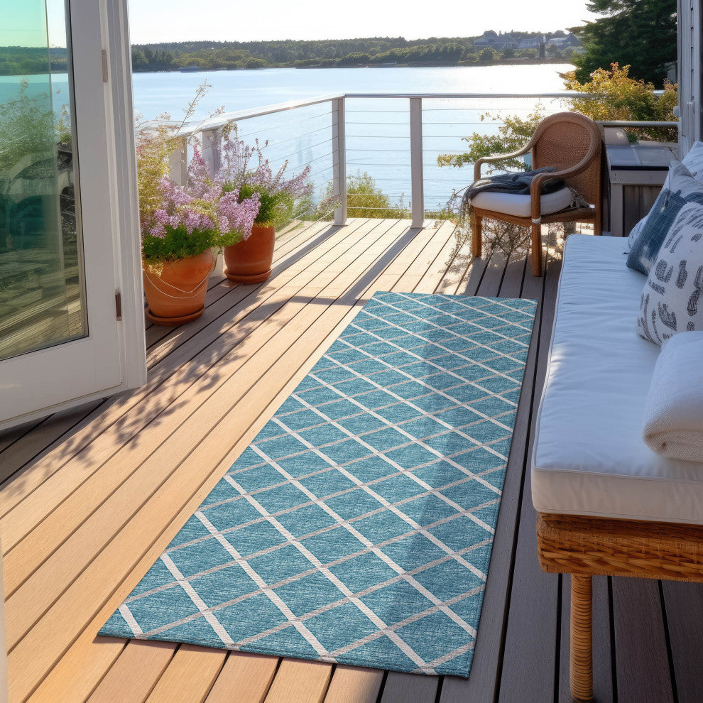 Indoor/Outdoor York YO1 Sky Blue Machine Washable 2'3" x 10' Rug