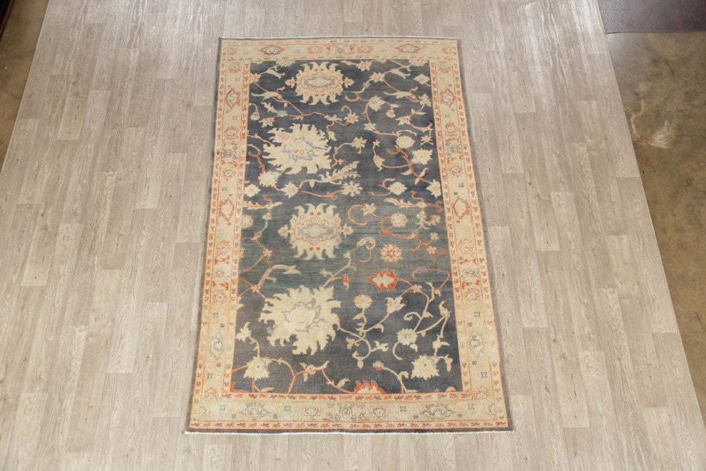 Turkish Vegetable Dye All-Over Handmade French Toile Rug Oriental, Gray, 6 X 9