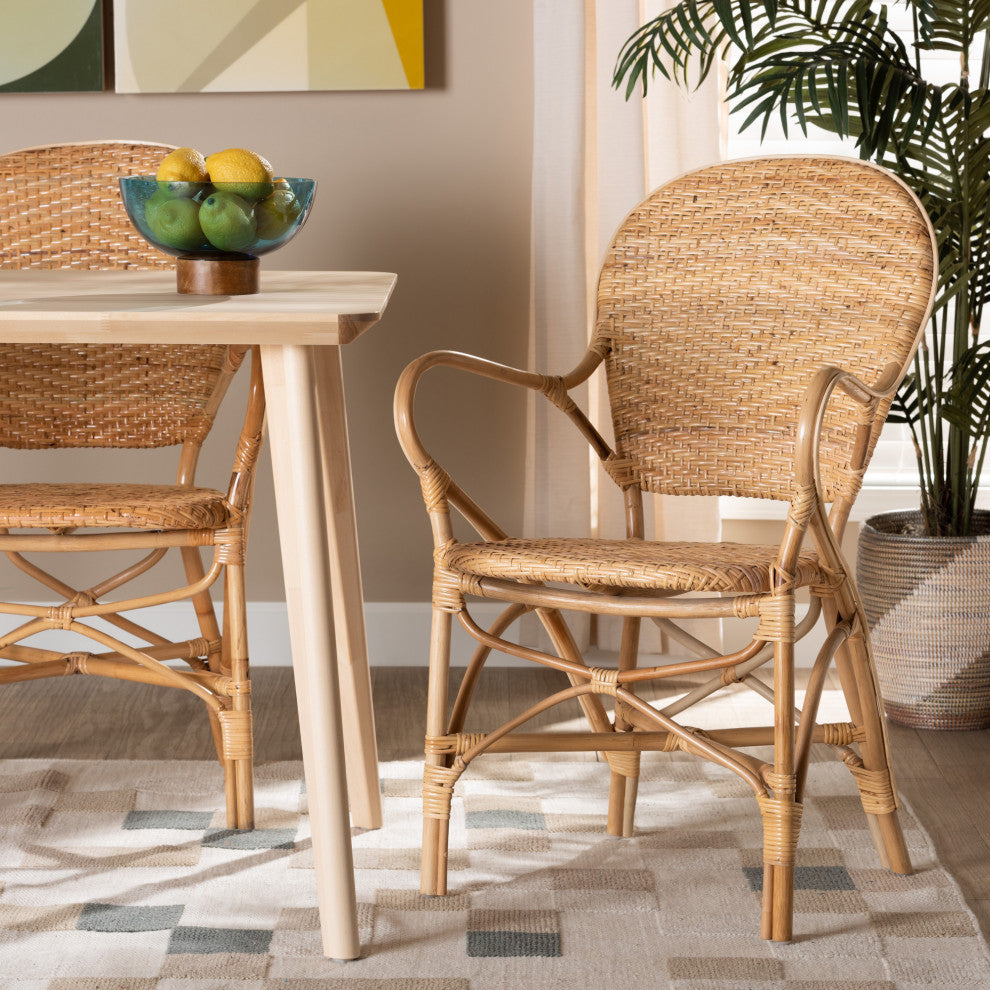 Ledell Modern Bohemian Natural Brown Finished Rattan Dining Chair