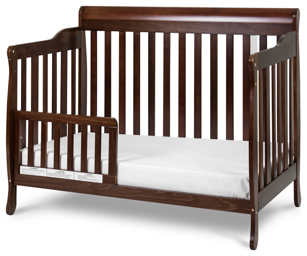 Baby Mile Eve 4-in-1 Convertible Crib With Guardrail, Espresso