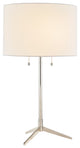 Polished Nickel Frame and Painted Gray With Linen Drum Shade Table Lamp