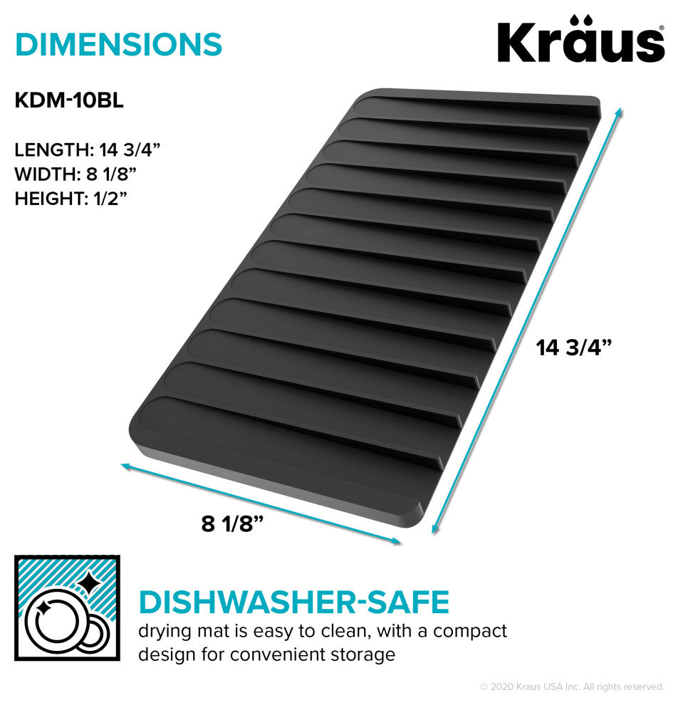 KRAUS Silicone Dish Drying Mat and Silicone Soap Dish Holder Black