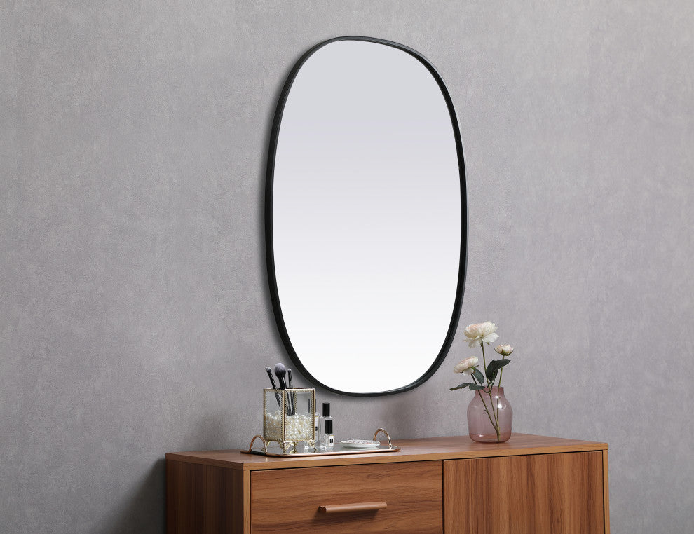 Metal Frame Oval Mirror 30X40 Inch, Black