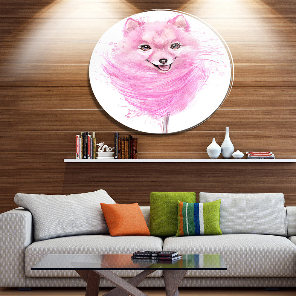 Watercolor Pink Dog Illustration, Animal Art Disc Metal Wall Art, 11"