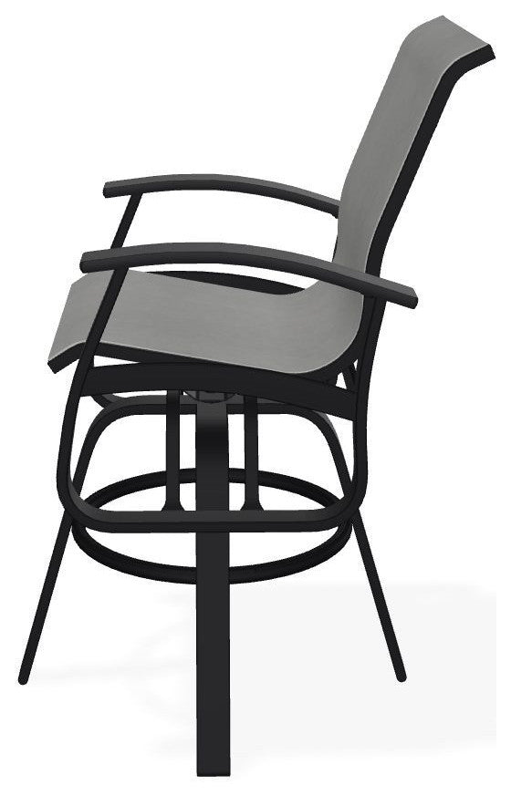 Belle Isle Sling Bar Height Outdoor Swivel Armchair, Alloy/Black