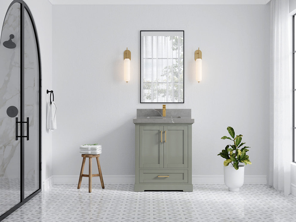 Boston 30 Single Sink Bath Vanity in Evergreen 2" Piatra Gray