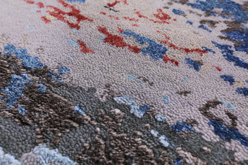 Handmade Wool and Silk Abstract Rug 9' 0" X 11' 10" Q8779