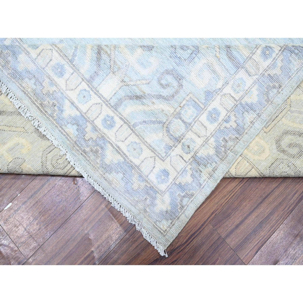 Chrome Gray Wool Hand Knotted White Wash Peshawar Oversized Rug, 11'10"x16'3"