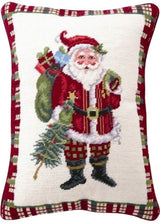 Christmas At North Pole Santa Needle Point Pillow