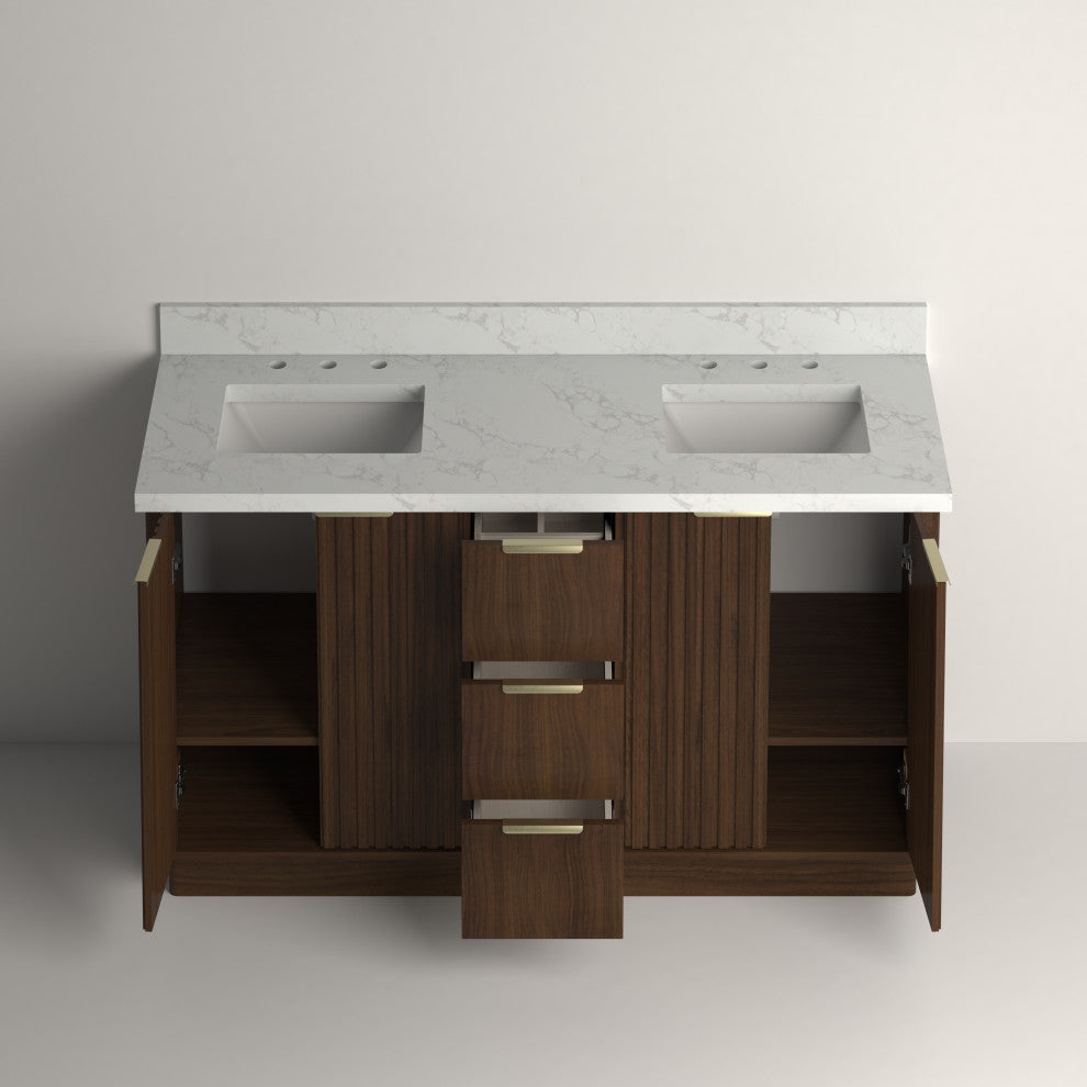 Kathryn Bathroom Vanity, Dark Oak, 60", Double Sink, Freestanding