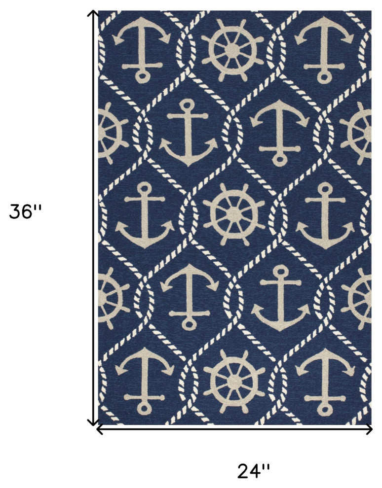 2' X 3' Navy Blue Nautical Handmade Indoor Outdoor Area Rug