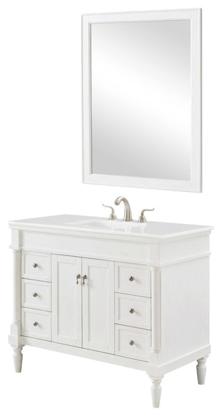 42" Single Bathroom Vanity, Antique White With Ivory White Engineered Marble