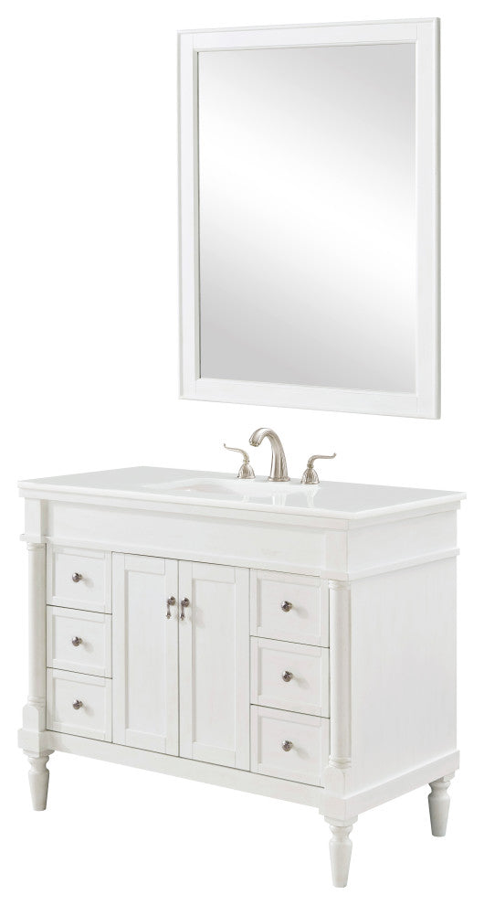 42" Single Bathroom Vanity, Antique White With Ivory White Engineered Marble
