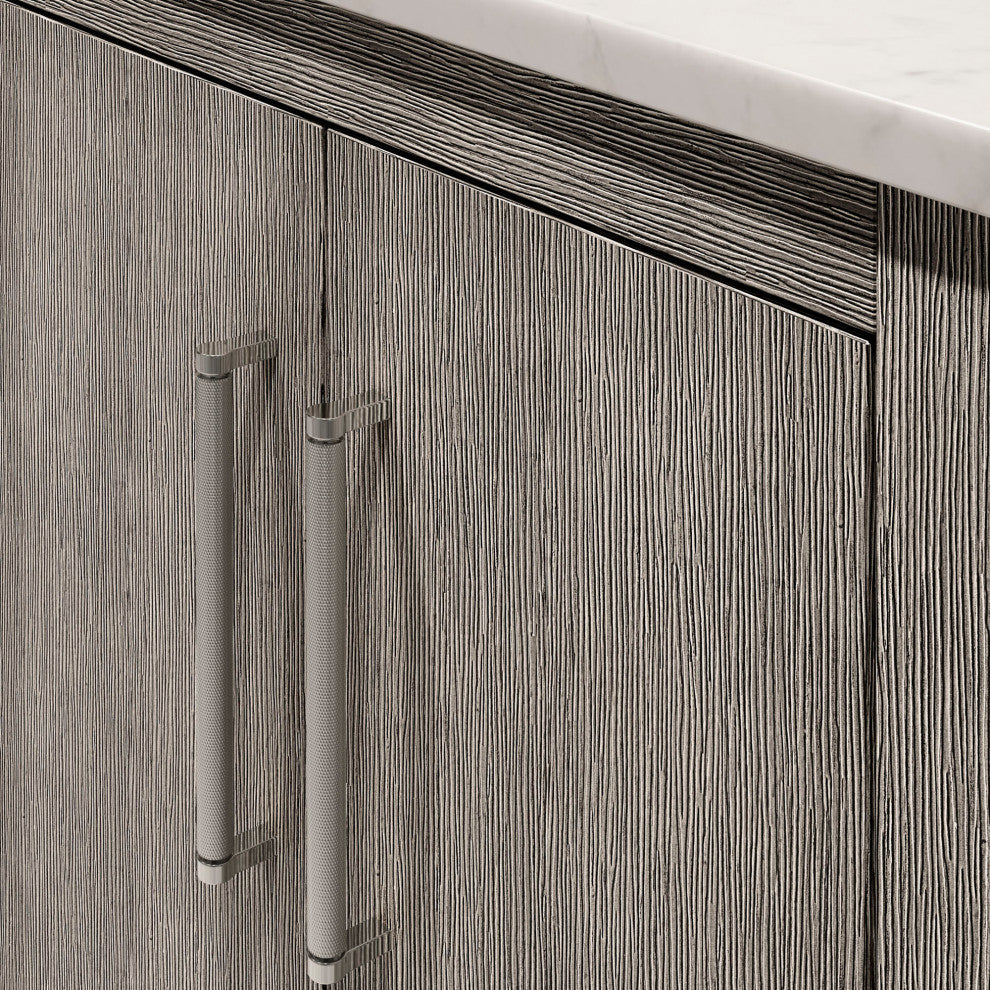 Hugo 60 Double Sink White Marble Countertop Vanity, Gray Oak With Mirrors