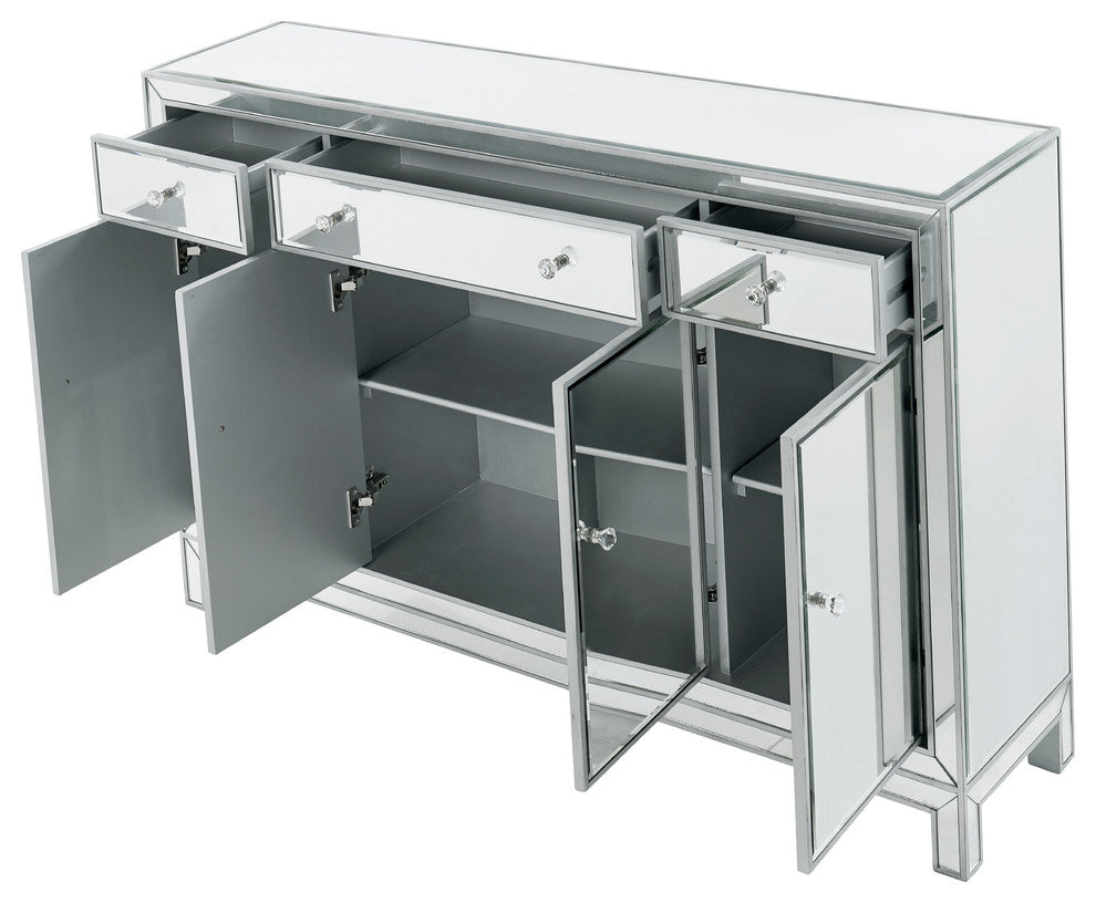 Full product view on white background showing interior with doors/drawers open.