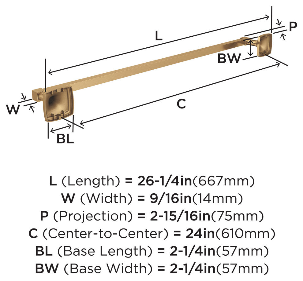 Amerock Stature Transitional Towel Bar, Champagne Bronze, 24" Center-to-Center