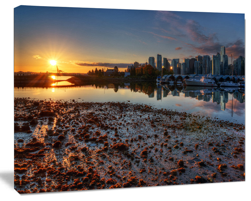 Vancouver Downtown in Morning, Extra Large Landscape Canvas Art Print, 60"x28"
