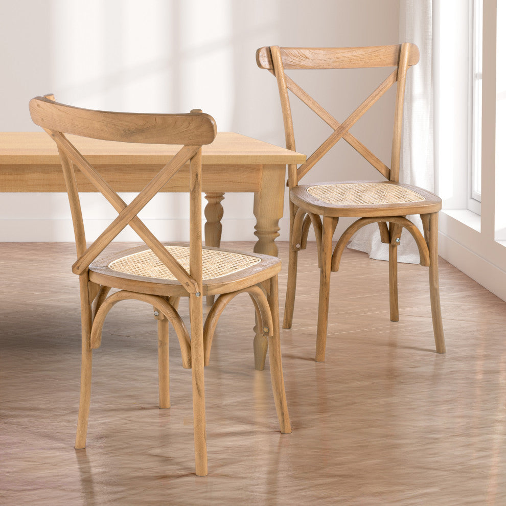 Cassis Classic Traditional X-Back Wood Rattan Dining Chair, Set of 2