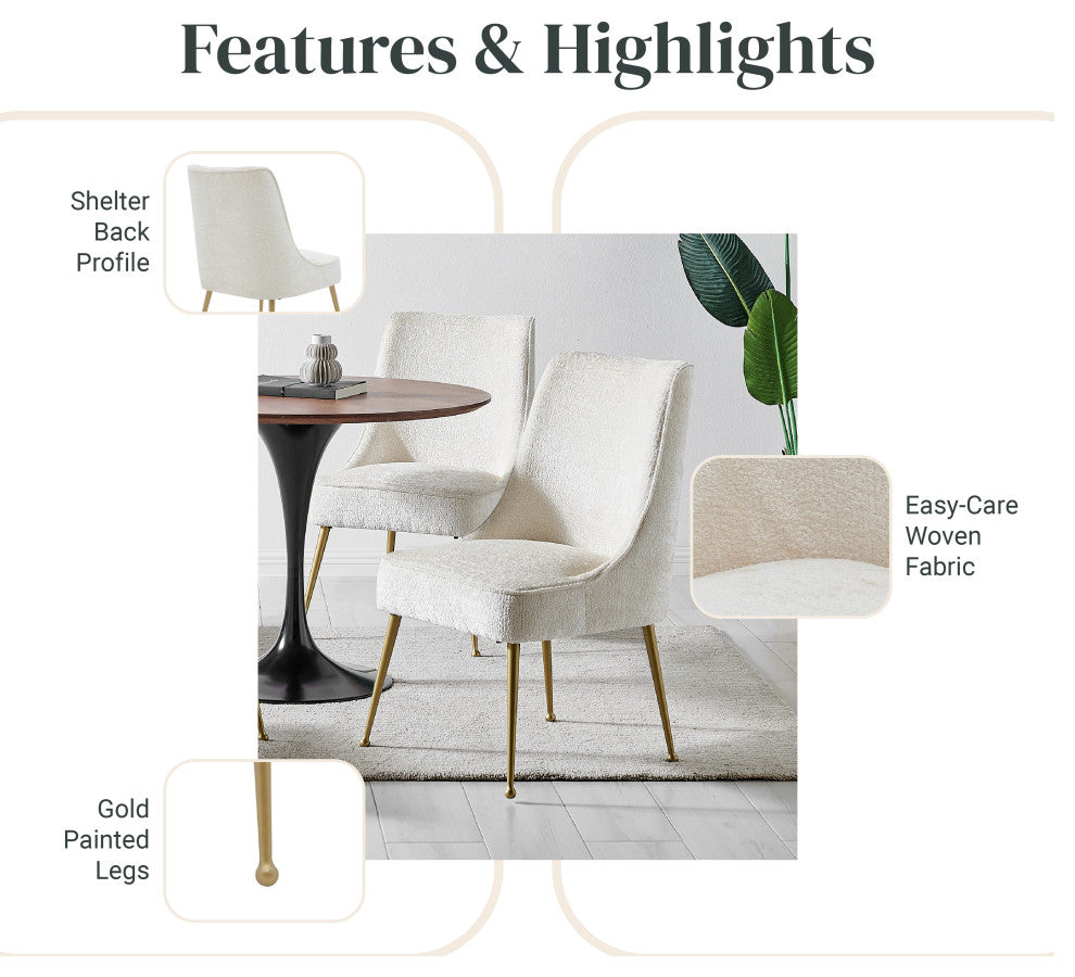 Cedric Fabric Dining Side Chair Gold Legs, Set of 2, Opus Cream