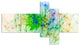 Green Outline of Fractal Colors, Abstract Wall Art Canvas, 60"x32", 5 panels