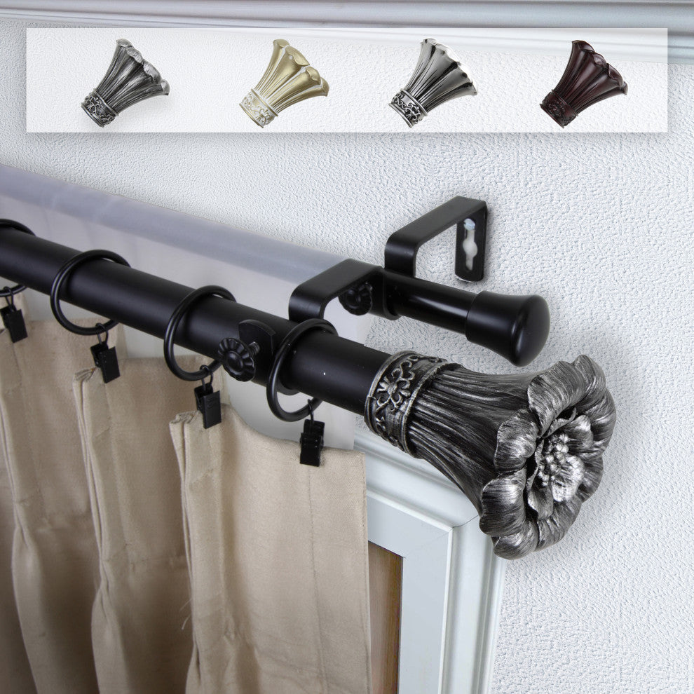 Dakota 1" Double Curtain Rod, Black, 160-240"