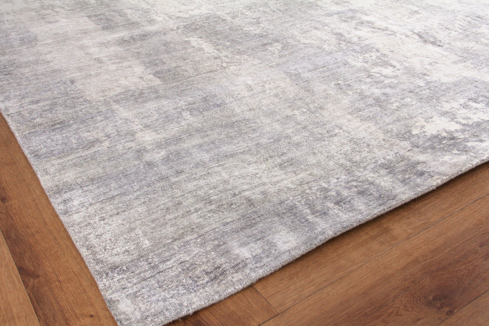 Fine Pure Silk Hand-Knotted Silk Silver/Ivory Area Rug