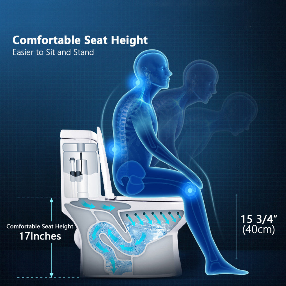 White ADA Comfortable Height toilet Elongated One Piece High-Efficiency Flush