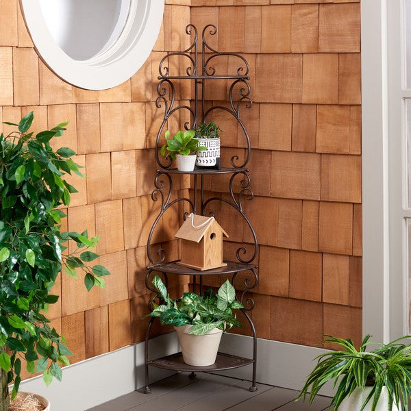 Safavieh Turuca 4 Tier Corner Shelf, Rustic Brown