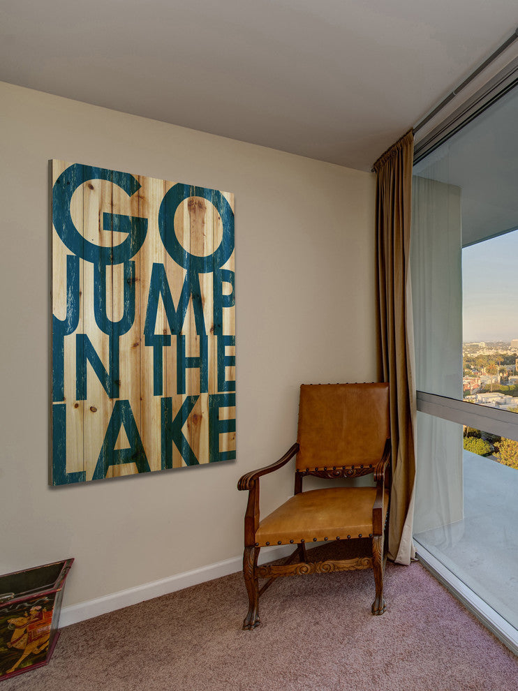 "Go Jump Blue" Painting Print on Natural Pine Wood, 40"x60"