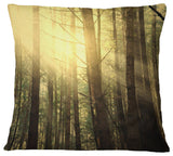 Dense Green Sunny Forest Landscape Printed Throw Pillow, 18"x18"
