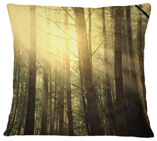 Dense Green Sunny Forest Landscape Printed Throw Pillow, 18"x18"
